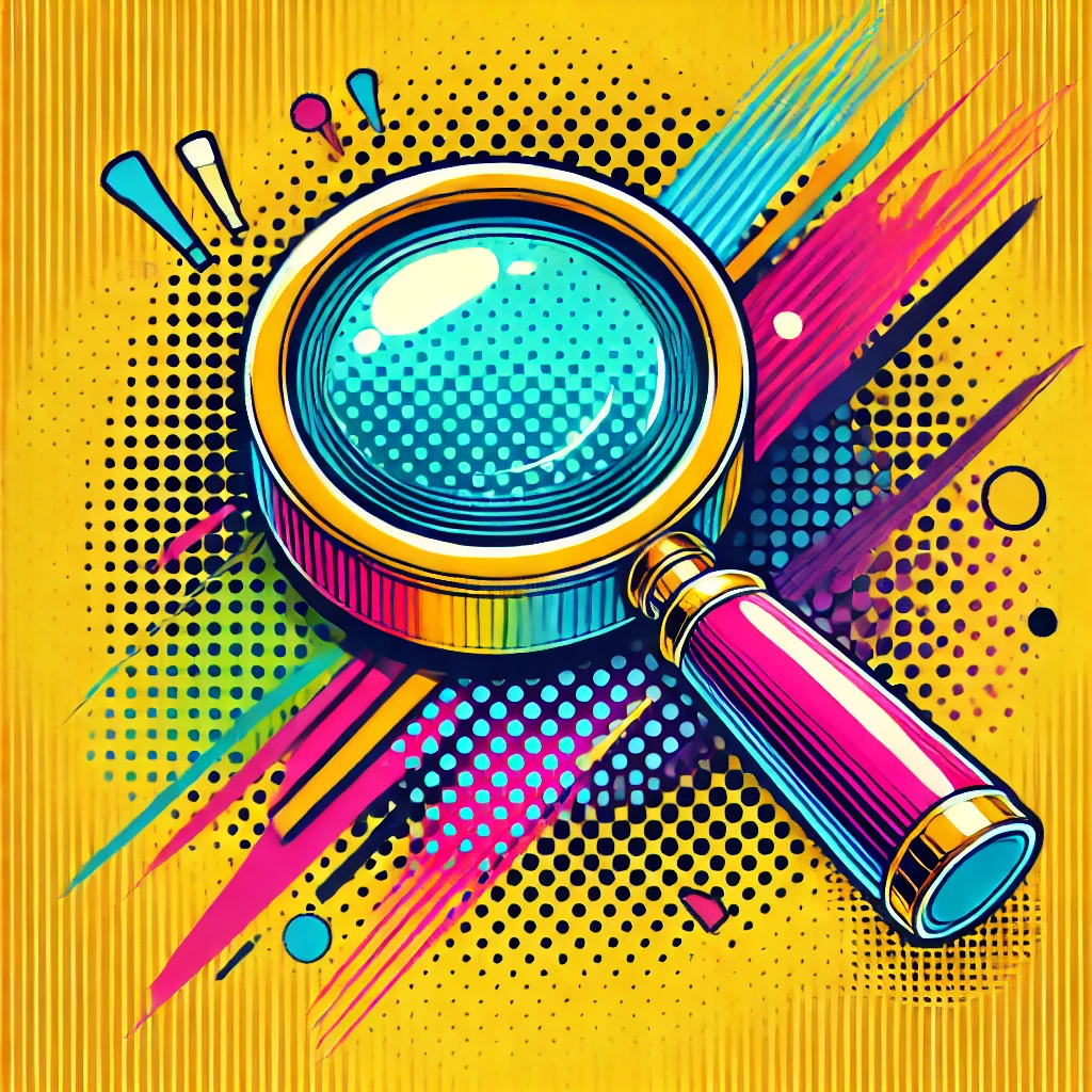 A pop art style image of a storefront with a charming awning, large front windows, and a welcoming door.