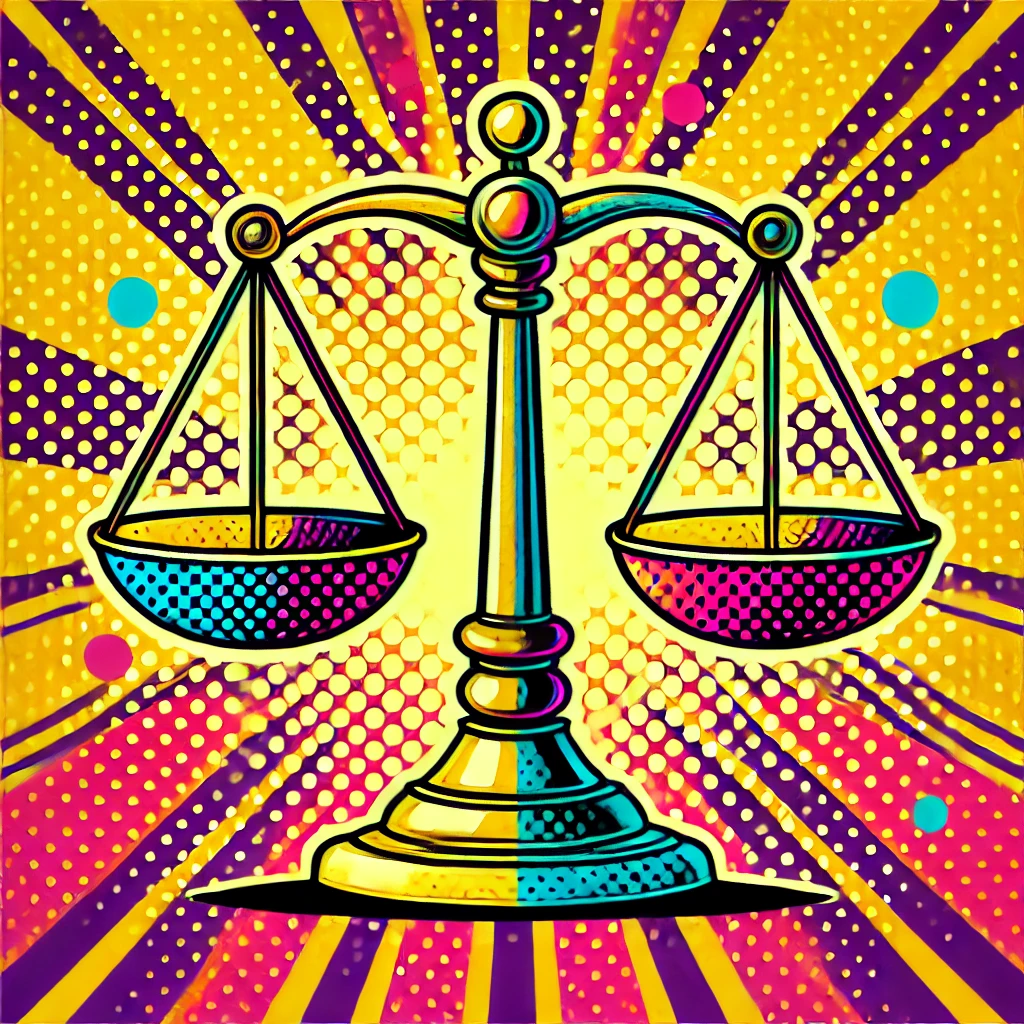 A pop art style image of a weighing scale with a bold and balanced design.