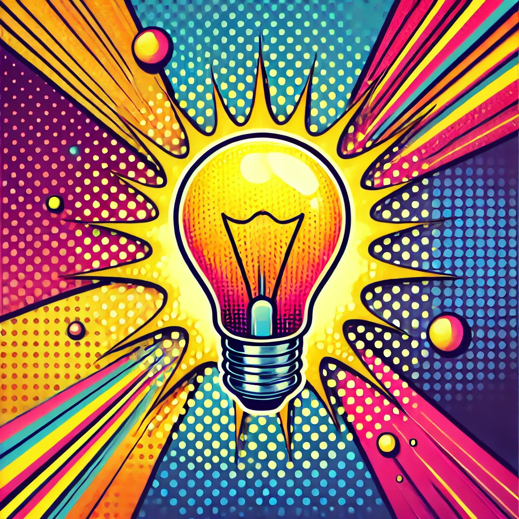 A vibrant pop art style image of a lightbulb with a bold and sleek design.
