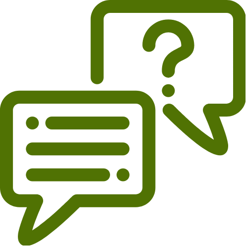 Speech bubbles asking and answering a question icon in rich green